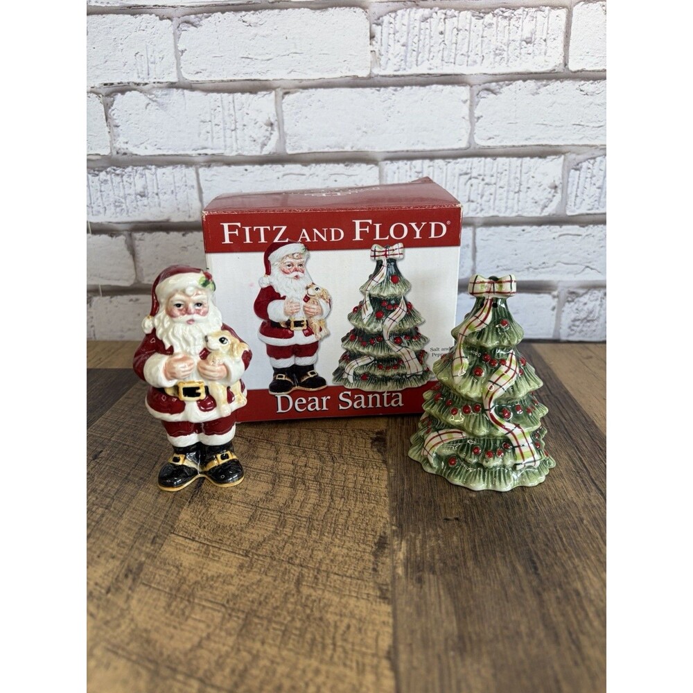 Fitz and Floyd Dear Santa Salt and Pepper Shakers Santa 3 3/4" H New Open Box
